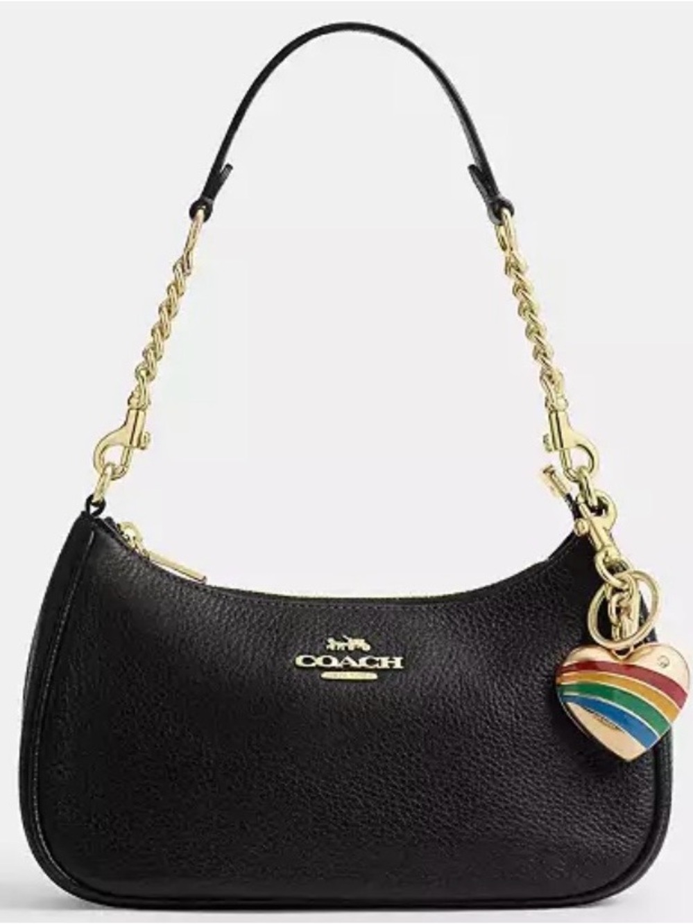 Coach heart bag charm key fob keychain brass and enamel W/ dust bag NWT - Picture 11 of 14
